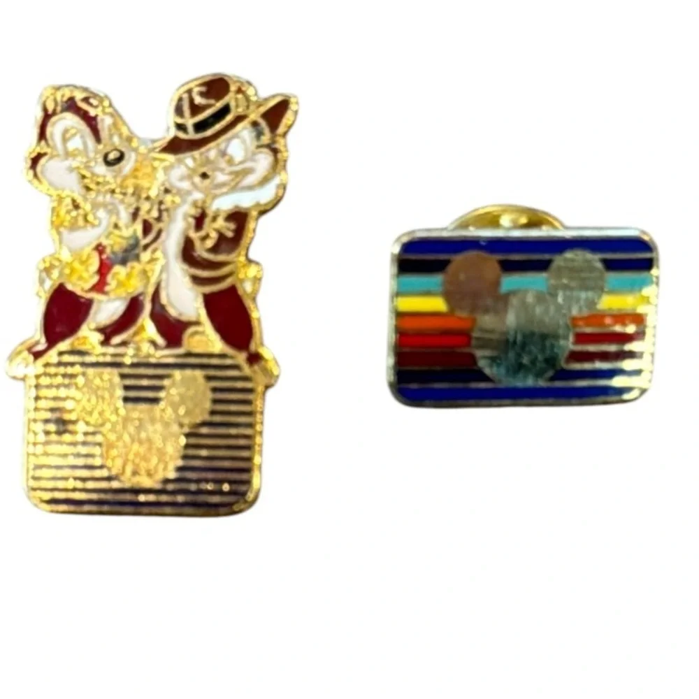 Disney Chip & Dale & Rainbow Disney Logo Gold and Multicolor Pin Bundle NWOT